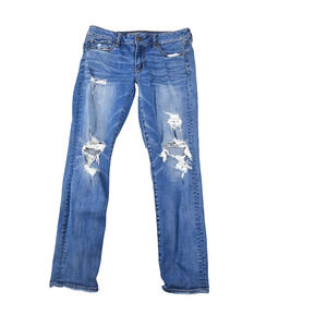 American Eagle Jeans Womens 10 Reg (30x28) Skinny Distressed Blue Denim